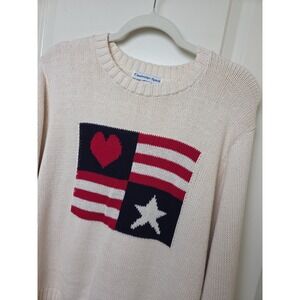 Vintage Cambridge Spirit Patriotic American Flag Sweater Cotton Crew 80s Size XL